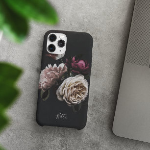 Elegant Dark Floral Rose Personalized iPhone 14 Case