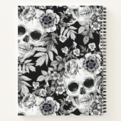 Elegant Dark Floral Skulls on Black Personalized Notebook (Back)