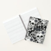 Elegant Dark Floral Skulls on Black Personalized Notebook (Inside)