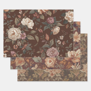 Elegant Dark Floral Vintage Botanical Wrapping Paper Sheet