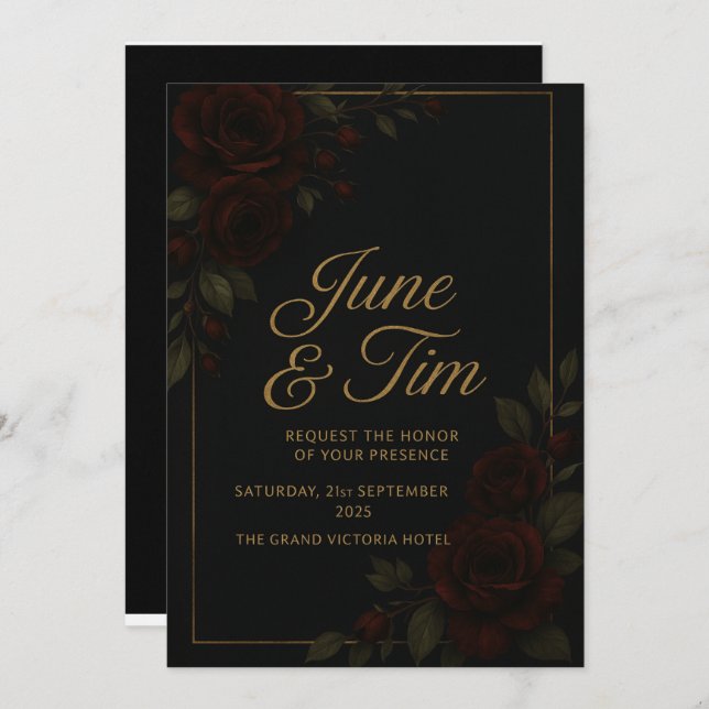 Elegant dark floral Wedding Invitation (Front/Back)