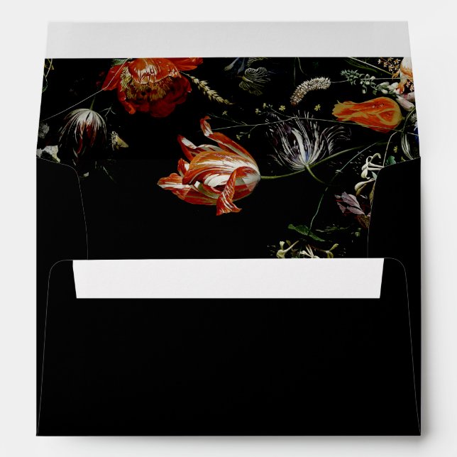 Elegant Dark Floral Wedding Monogram Envelope (Back (Bottom))