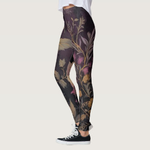 elegant dark flower pattern leggings