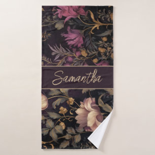 elegant dark flower pattern with name bath towel