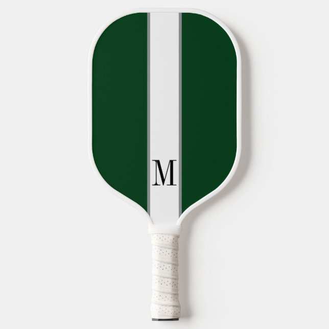Elegant Dark Forest Green Monogram Personalized Pickleball Paddle (Front)