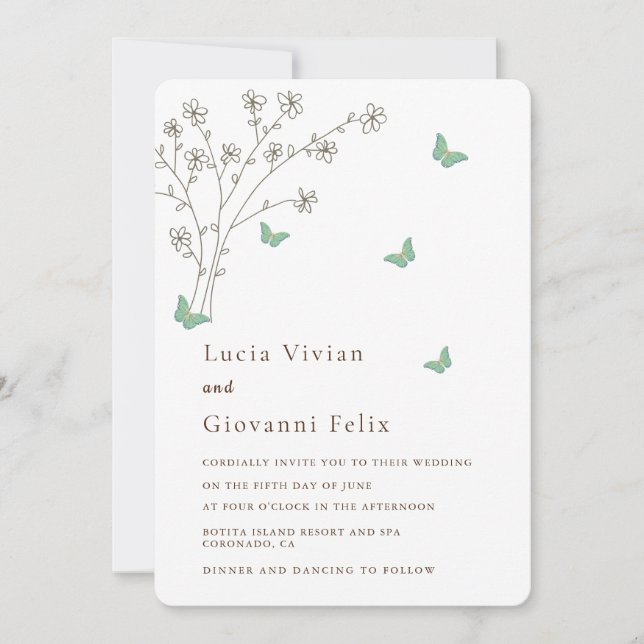 Elegant Dark Gold Butterfly wedding invitation (Front)