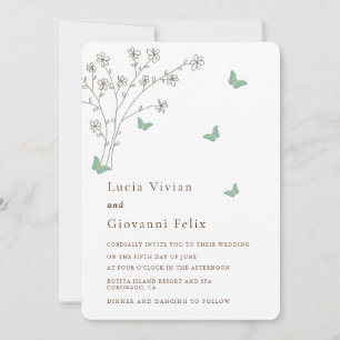 Elegant Dark Gold Butterfly wedding invitation