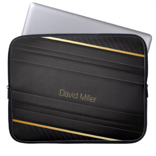 Elegant Dark-Gold Line Background and Custom Name Laptop Sleeve