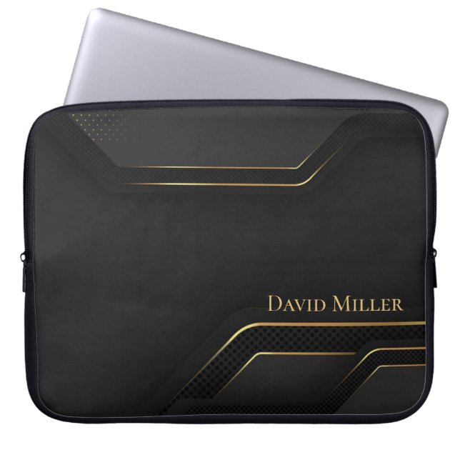 Elegant Dark-Gold Lines and Customization Laptop Sleeve (Front)