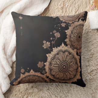 Elegant Dark Gothic Gold Mandala Throw Pillow