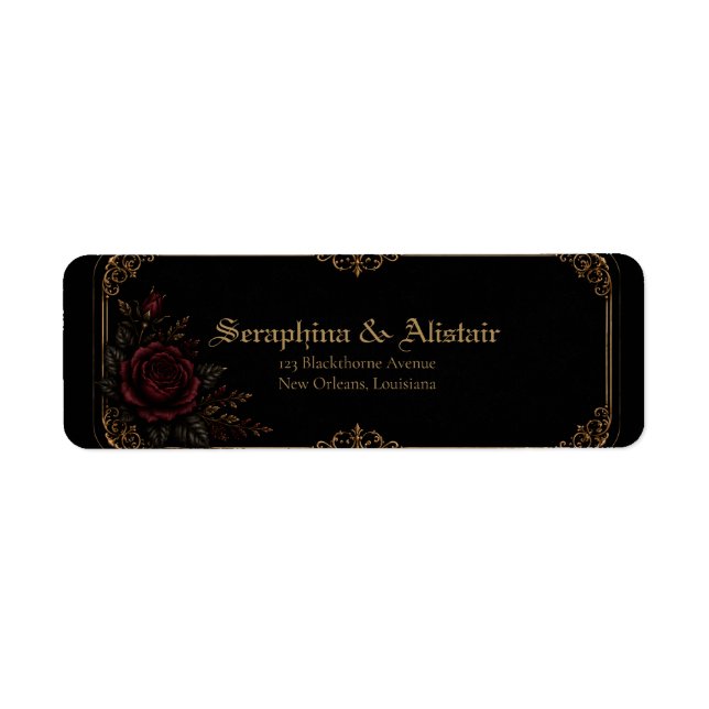 Elegant Dark Gothic Wedding Address Labels (Front)