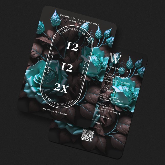 Elegant Dark Gothic Wedding Blue Roses Modern Save The Date (Elegant Gothic Rustic Wedding Floral Dark Blue Save The Date
)