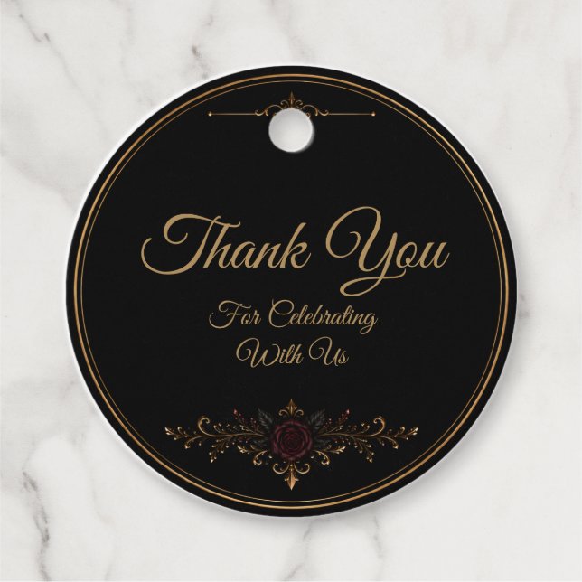 Elegant Dark Gothic Wedding Favour Tag (Front)