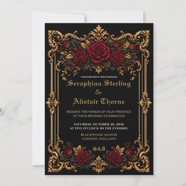 Elegant Dark Gothic Wedding Invitation (Front)