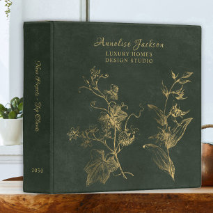 Elegant dark green and gold office binder