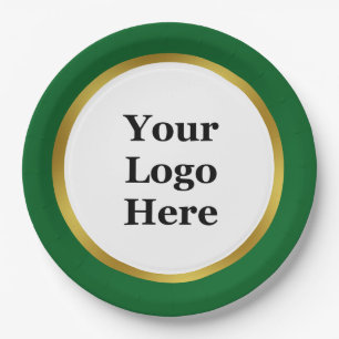 Elegant Dark Green and Gold Your Logo Here  Paper Plate