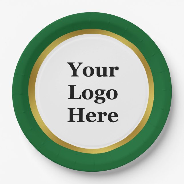 Elegant Dark Green and Gold Your Logo Here  Paper Plate (Front)