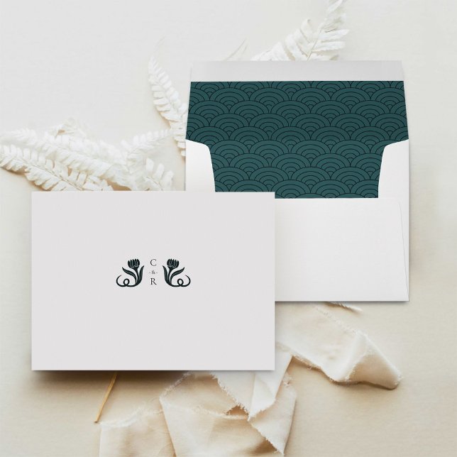 Elegant Dark Green Art Deco Wedding Envelope (Creator Uploaded)