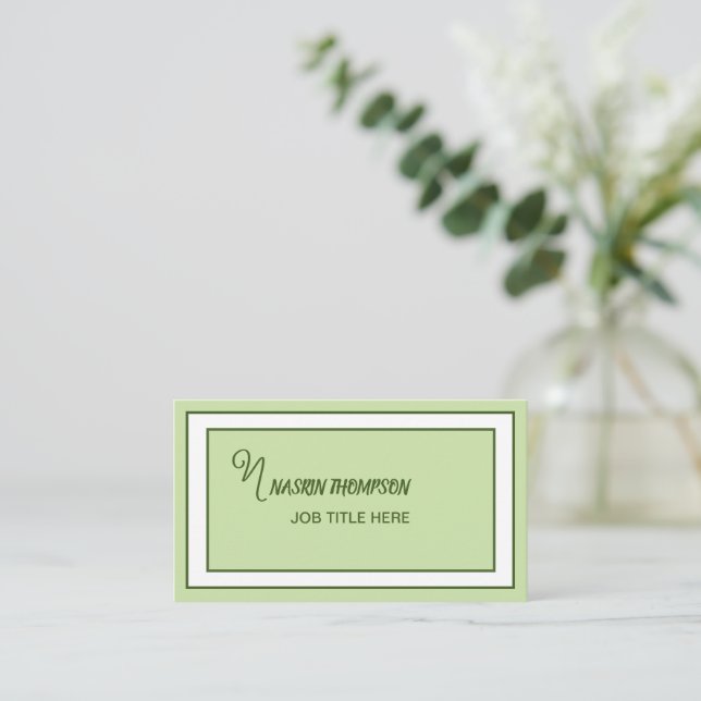Elegant Dark Green Border Script Monogram Business Card (Standing Front)