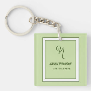 Elegant Dark Green Border Script Monogram Keychain