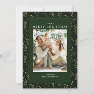 Elegant Dark Green Botanical Holiday Cocktails Card