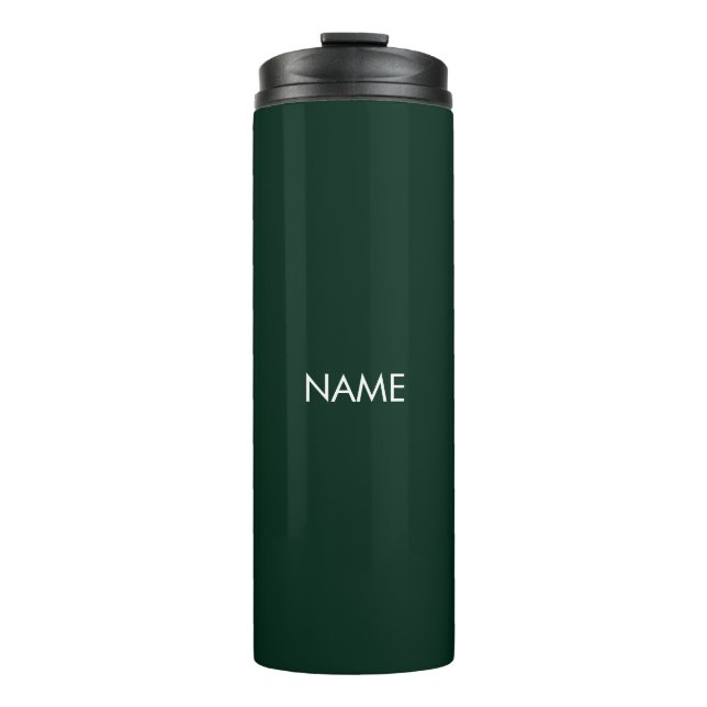 Elegant dark green custom name text monogram thermal tumbler (Front)