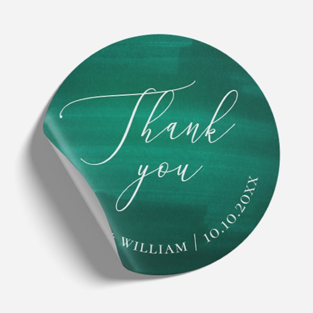 Elegant dark green emerald script wedding classic round sticker (Creator Uploaded)