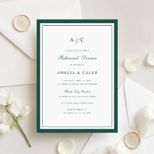 Elegant Dark Green Frame Rehearsal Dinner Wedding Invitation