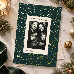 Elegant Dark Green Gold Foil Dot Christmas Photo Holiday Card