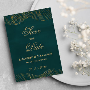 Elegant dark green gold geometric Save the Date Invitation
