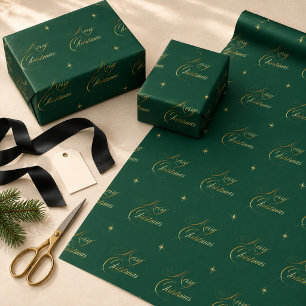 Elegant Dark Green Gold Merry Christmas Wrapping Paper