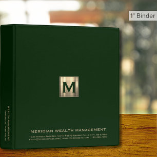 Elegant Dark Green Gold Monogram Binder