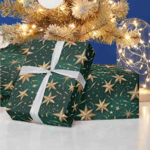 Elegant Dark Green & Gold Star Wrapping Paper