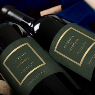 Elegant dark green gold wedding personalized wine label