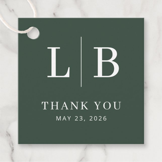 Elegant Dark Green Initials Favour Tags (Front)
