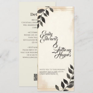 Elegant Dark Green Leaf Wedding Invitation