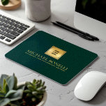 Elegant Dark Green Leather Luxury Gold Logo NAME Mouse Pad<br><div class="desc">Enhance your workspace with this premium emerald green leather print mouse pad, designed to combine style and functionality. Featuring a luxurious gold logo and the option to add two lines of custom text, this mouse pad is perfect for personalizing with your name, business, firm, or any other details of your...</div>