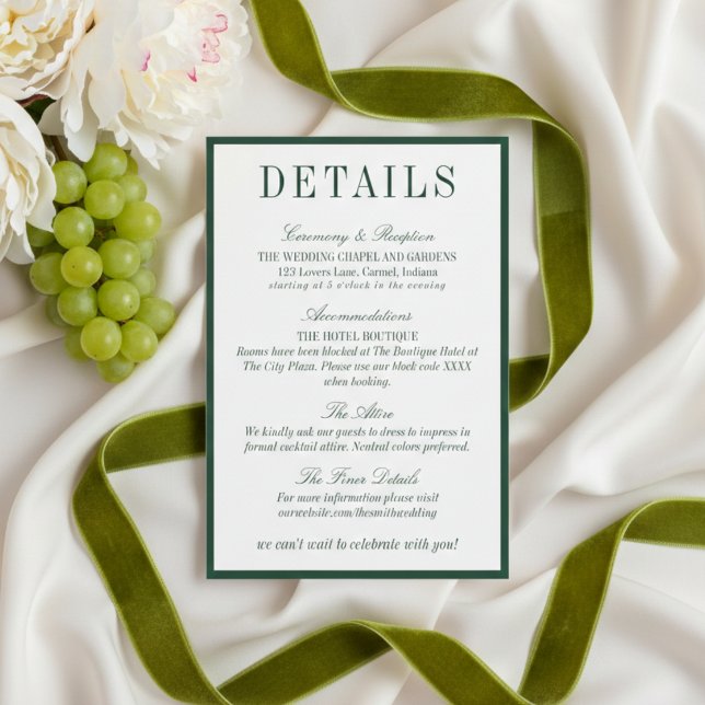 Elegant Dark Green Minimalist Wedding Details Enclosure Card (Elegant Dark Green Minimalist Wedding Details Enclosure Card)