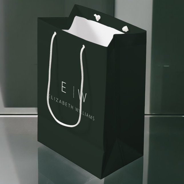 Elegant Dark Green Modern Minimalist Monogram Name Medium Gift Bag (Creator Uploaded)