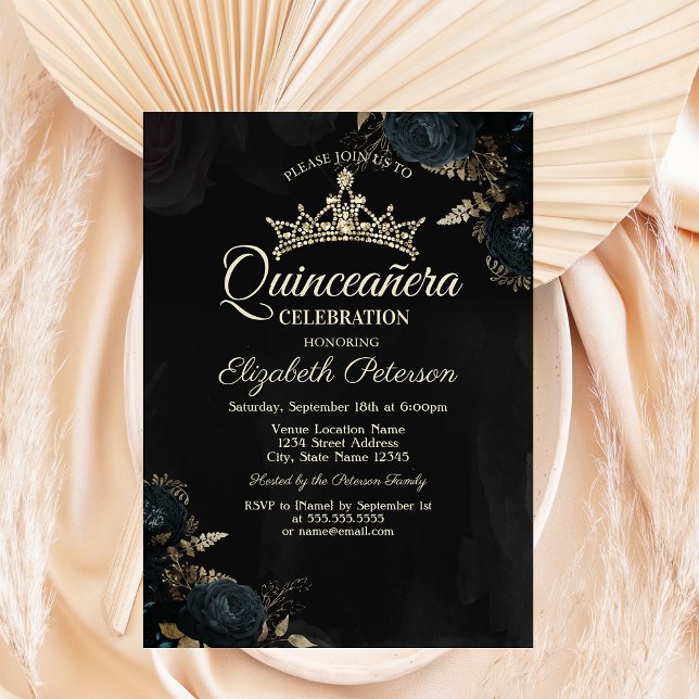 Elegant Dark Green Roses Gothic Quinceañera  Invitation (Creator Uploaded)