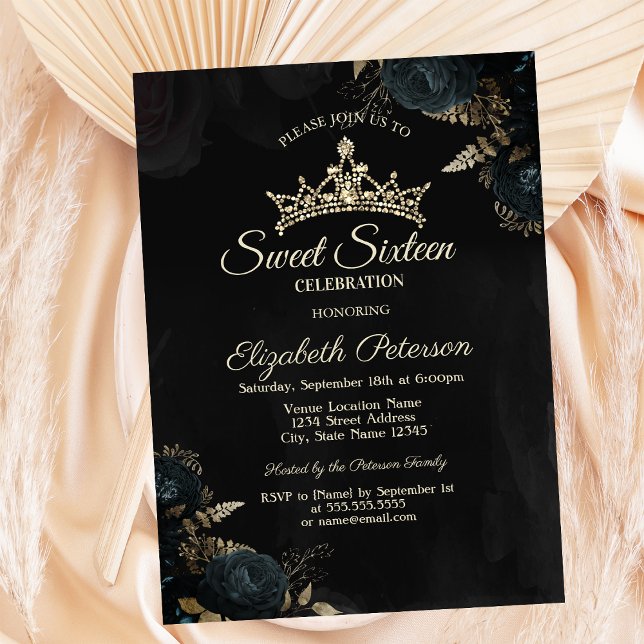 Elegant Dark Green Roses Gothic Sweet 16 Invitation (Creator Uploaded)