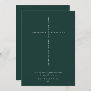 Elegant Dark Green Scripture Cross  Holiday Card