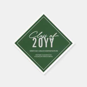 Elegant Dark Green Typography Any Year Graduation Napkin