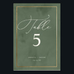 Elegant Dark Green Watercolor Wedding Script Table Number<br><div class="desc">Elevate your reception with our table numbers. A dark green watercolor background, enhanced by a faux gold foil border, sets the stage for the chic script typography of "Table."</div>