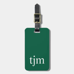 Elegant Dark Green White Bold Monogram QR Code Luggage Tag