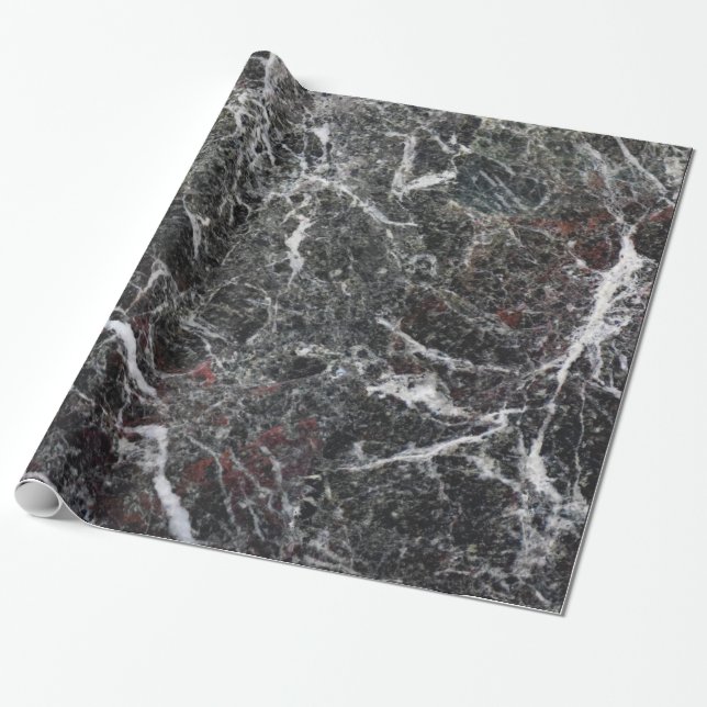 Elegant Dark Grey And White Marble Stone Wrapping Paper (Unrolled)