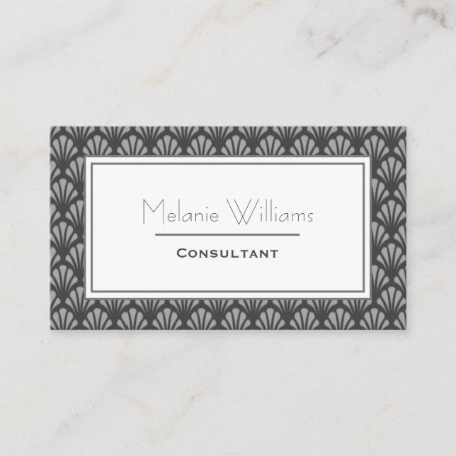 Elegant Dark Grey Art Deco Pattern Business Card (Front)