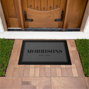 Elegant dark grey black custom name date border doormat