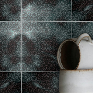 Elegant Dark Grey Blue Intricate Swirls and Loops Tile