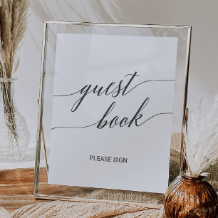 Elegant Dark Grey Calligraphy Guest Book Sign